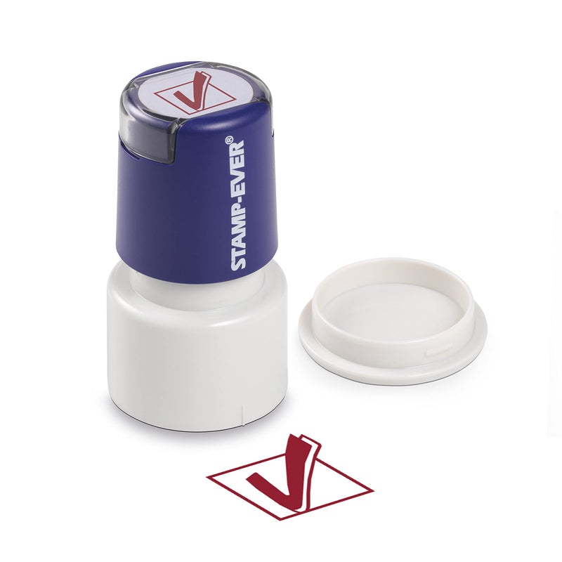 Stamp-Ever Pre-Inked Message Stamp - Checkmark, Red Ink - Impression Size: 3/4"" Round - Image 3